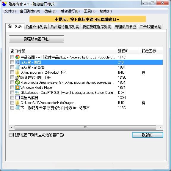 隐身专家破解版,隐身专家,HideDragon,隐藏窗口